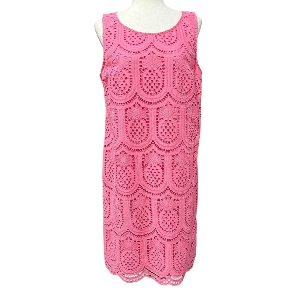 Talbots NWT Pink Eyelet Pineapple Dress Size 10 Cotton Tropical Preppy Hawaiian